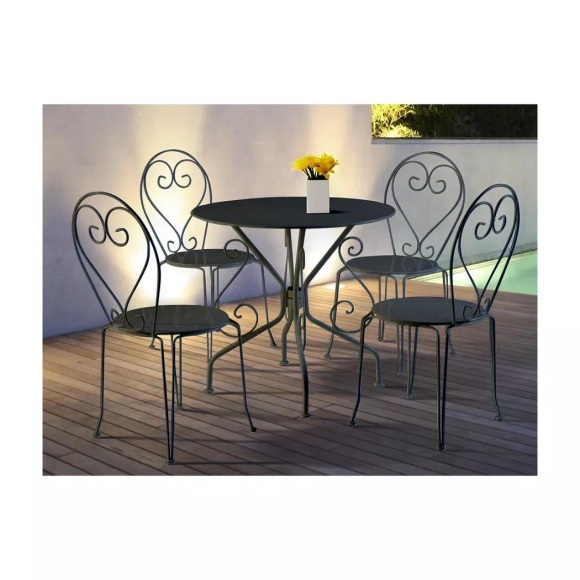 Garten Essgruppe Metall in Eisenoptik Tisch + 4 stapelbare Stühle GUERMANTES Garten Essgruppe Metall in Eisenoptik Tisch + 4 stapelbare Stühle GUERMANTES