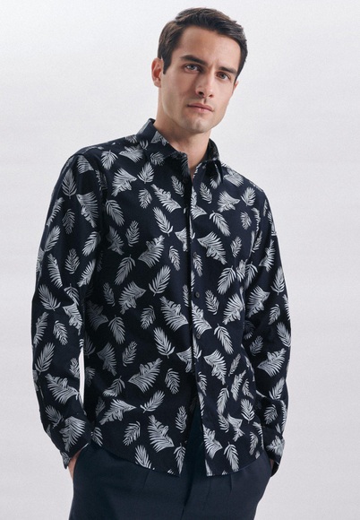 Casual Hemd Regular Fit Langarm Druck Herren Dunkelblau S/M