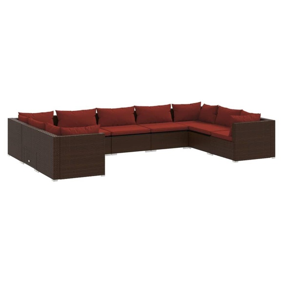 vidaXL 9-tlg. Garten-Lounge-Set mit Kissen Poly Rattan Braun