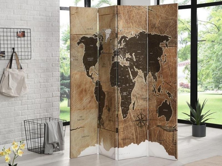 Paravent Raumteiler World Map - 161 x 180 cm - Kiefernholz - SAFARA Paravent Raumteiler World Map - 161 x 180 cm - Kiefernholz - SAFARA