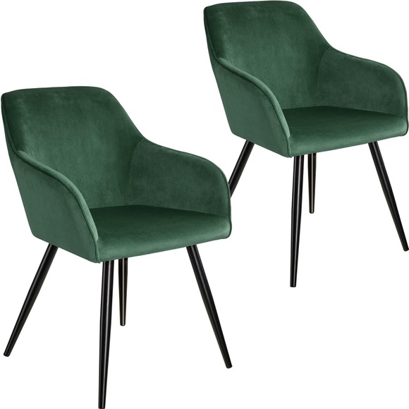 2er Set Stuhl Marilyn Samtoptik, schwarze Stuhlbeine - dunkelgrün/schwarz