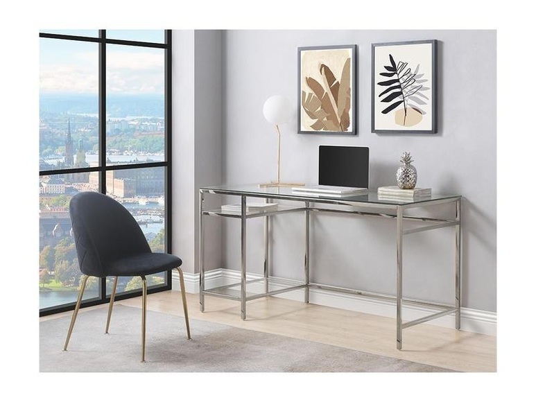 Schreibtisch mit 2 Ablagen Glas Stahl Silberfarbe TIZIO Schreibtisch mit 2 Ablagen Glas Stahl Silberfarbe TIZIO