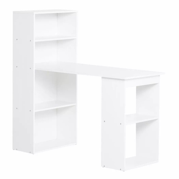 Northio - Schreibtisch Küchentisch Mit Regal, Computertisch, Arbeitstisch, Laptoptisch, Büroregal, Weiß, 120X55X120Cm, One Size