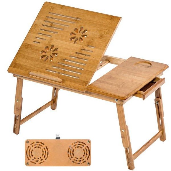 Laptoptisch aus Holz, höhenverstellbar, mit USB-Doppellüfter Laptoptisch aus Holz, höhenverstellbar, mit USB-Doppellüfter