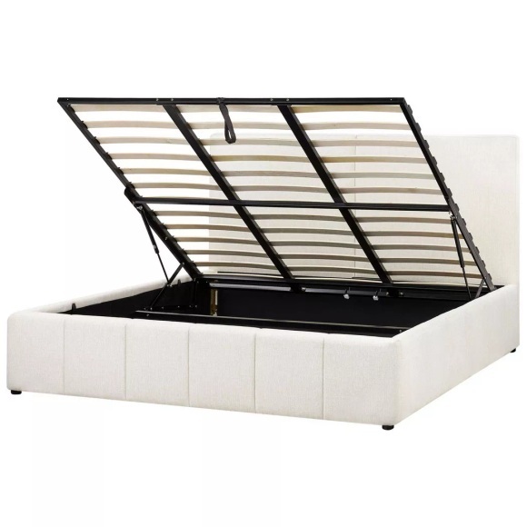 Beliani - Bett mit Stauraum aus Stoff CASTELNAVET, 180x200 cm, Schneeweiss