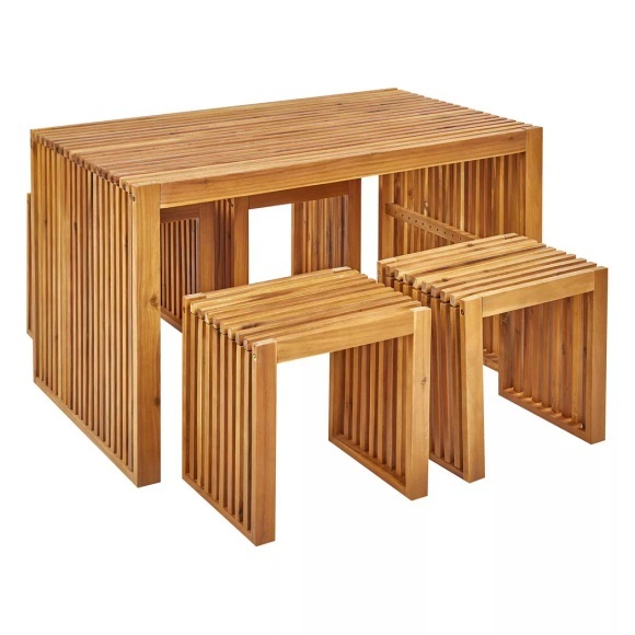 Tisch mit Stühlen aus Akazienholz Modern BELLANO Tisch mit Stühlen aus Akazienholz Modern BELLANO