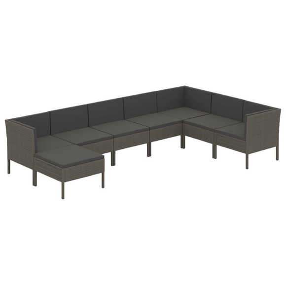 vidaXL 8-tlg. Garten-Lounge-Set mit Auflagen Poly Rattan Grau