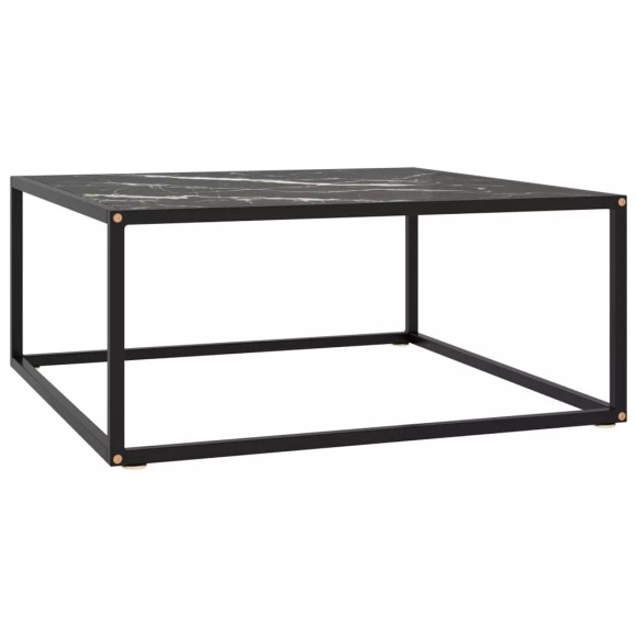 vidaXL Couchtisch Schwarz mit Schwarzem Glas in Marmor-Optik 80x80x35