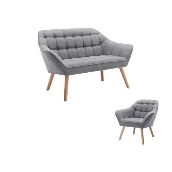 Sofa 2-Sitzer & Sessel - Stoff - Grau - CASERTA Sofa 2-Sitzer & Sessel - Stoff - Grau - CASERTA