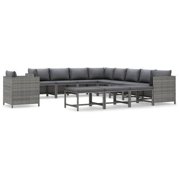 vidaXL 12-tlg. Garten-Lounge-Set mit Kissen Poly Rattan Grau