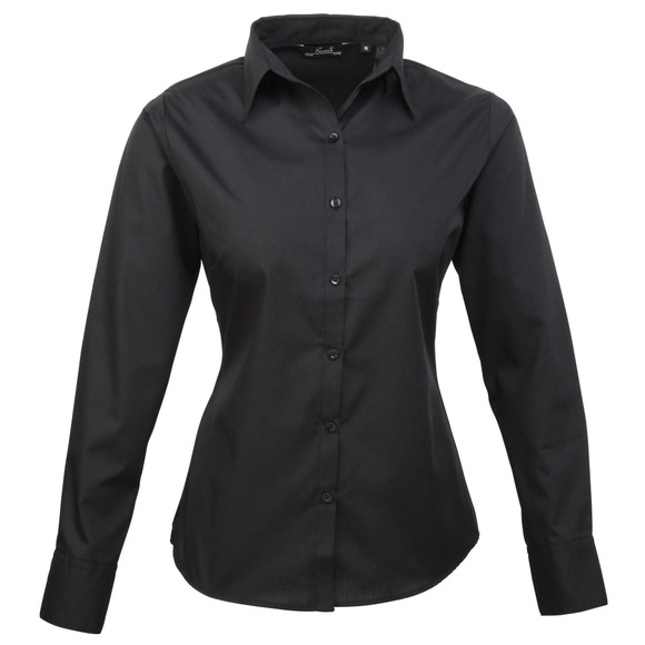 Popeline Bluse Arbeitshemd, Langärmlig Damen Schwarz 52