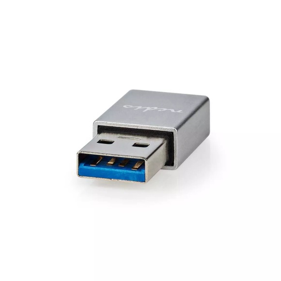 USB-A Adapter | USB 3.2 Gen 1 | USB-A Stecker | USB-C? Buchse | 5 Gbps | Rund | Vernickelt | Silber | Schloss