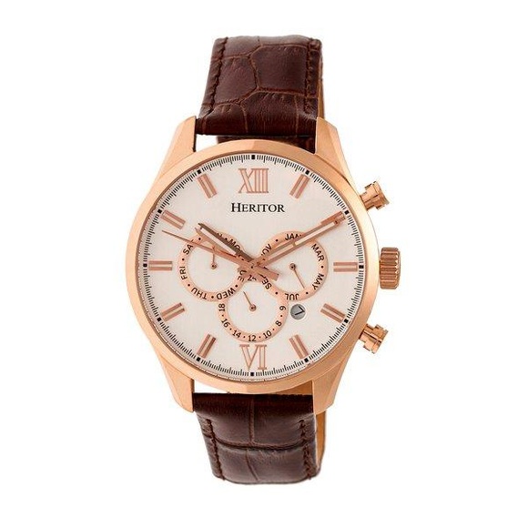 Heritor - Automatik-Lederarmbanduhr Benedict - Roségold und Braun