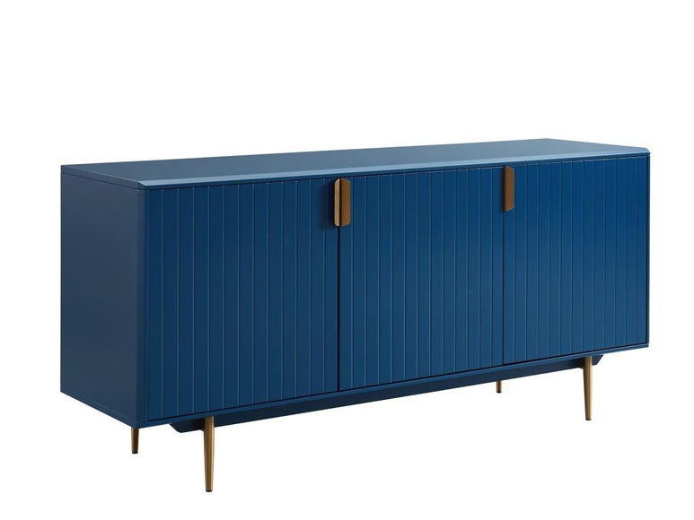 Sideboard Mit 3 Türen - Mdf & Metall - Blau & Goldfarben - Likana Unisex ONE SIZE