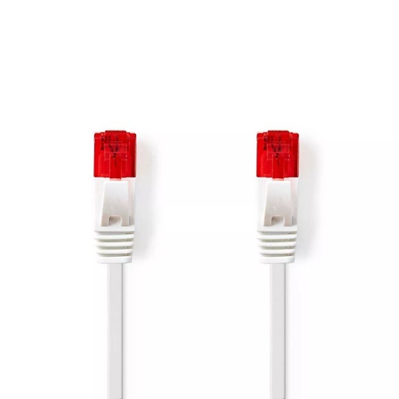 CAT6 Netzwerkkabel | RJ45 Stecker | RJ45 Stecker | U/UTP | 0,50 m | Snagless | Flach | PVC | Weiß | Etikett