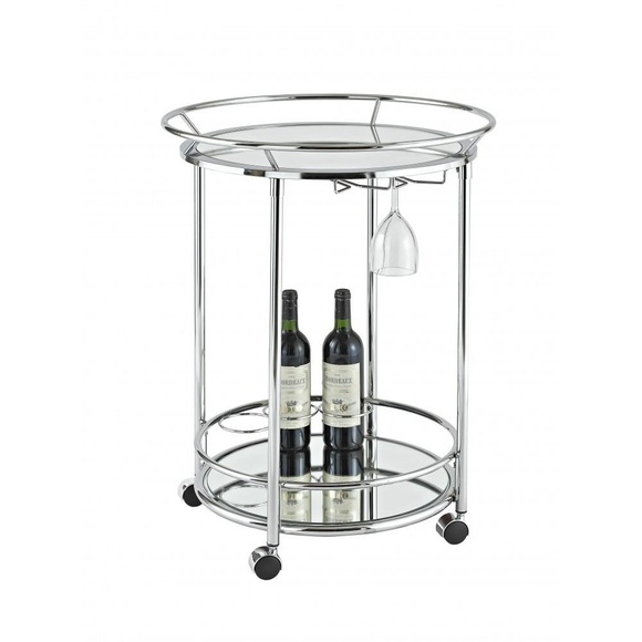 Runder Rollbarer Edelstahl Spiegel Serviertisch D.57cm Unisex Silber 100cm