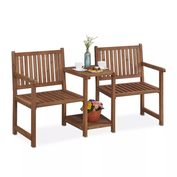 Northix - Braune Gartenbank mit Tisch, One Size