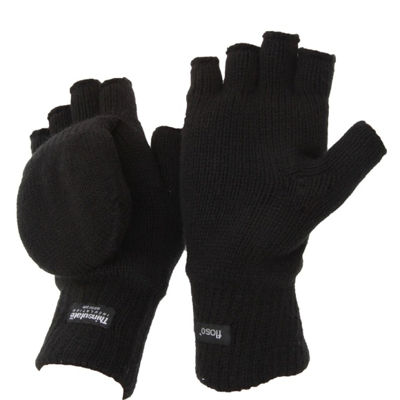 Thermo Halbfinger Winter Handschuhe (3m 40g) Herren Schwarz ONE SIZE