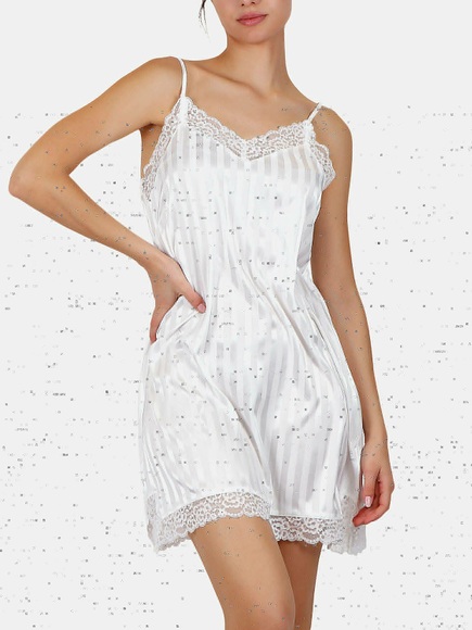 Negligé Satin Stripes Summer Damen Elfenbein L