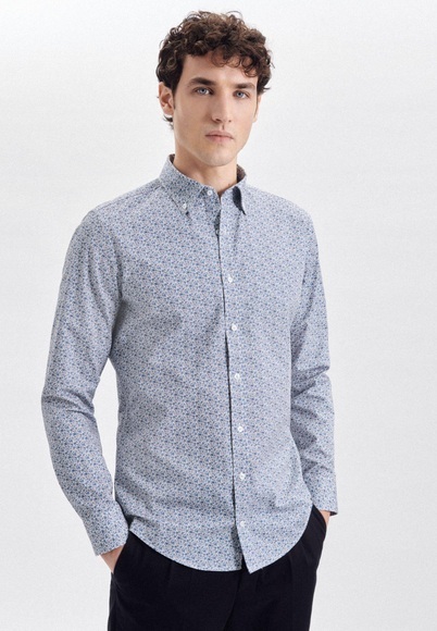 seidensticker Businesshemd »Slim«, Slim Langarm Button-Down-Kragen Druck