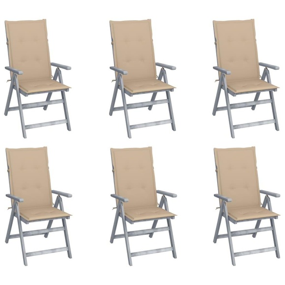 vidaXL Verstellbare Gartenstühle 6 Stk. mit Auflagen Massivholz Akazie