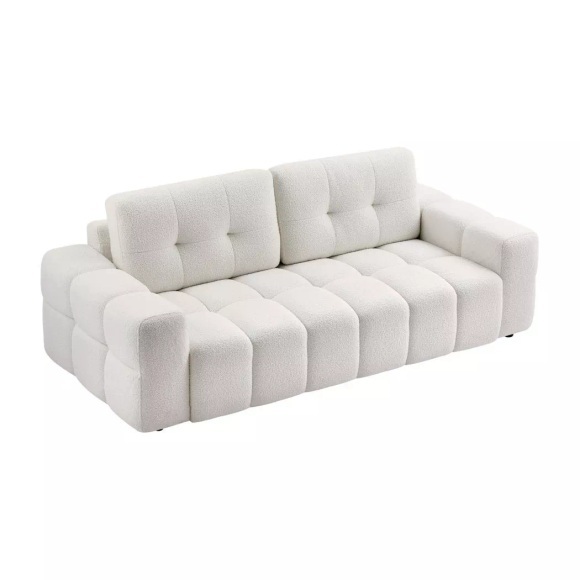 Vente-unique - Sofa 3-Sitzer - Bouclé-Stoff - Weiß - SOPELANA, One Size, Weiss