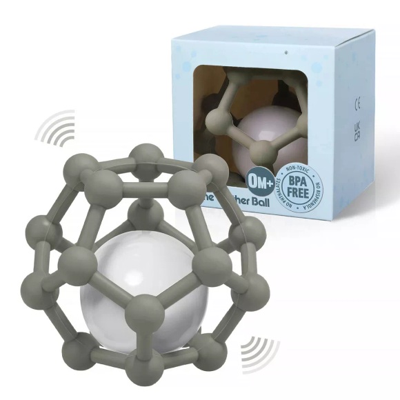 Activity-board - Babyrassel-Beißring für Babys zum Greifen und Kauen, weicher sensorischer Beißring aus Silikon, One Size, Grau