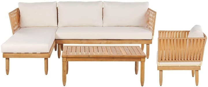 Beliani Lounge Set Akazienholz 4-Sitzer Auflagen rechtseitig cremeweiss CREMONA