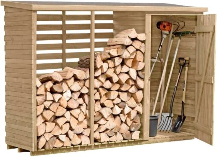 Geräteschrank mit Kaminholzregal
