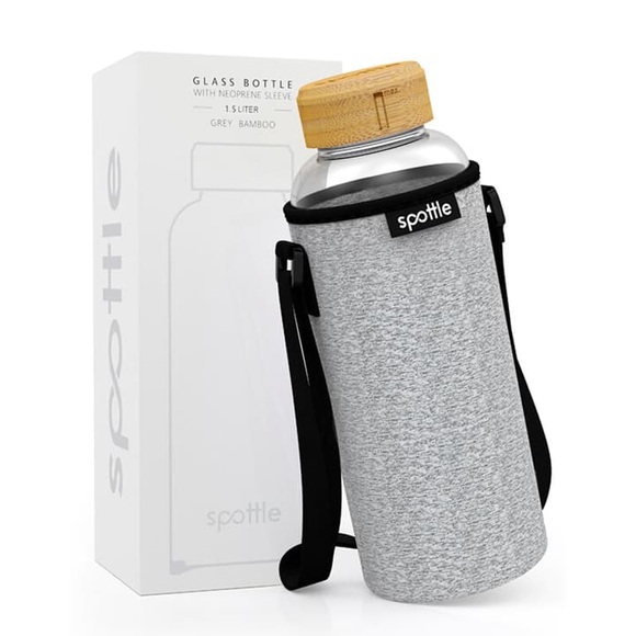 spottle Glasflasche Neoprenhülle Trinkflasche grau