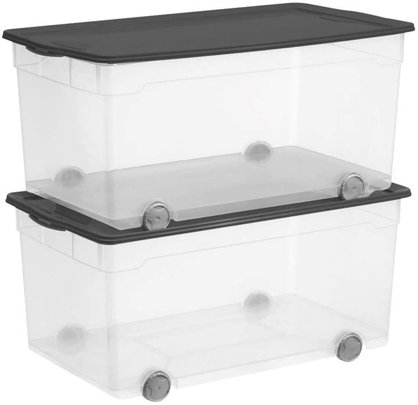 Rotho Roller 4, 63 l mit Deckel und Rollen, 2er-Set Aufbewahrungsbox