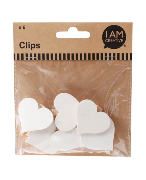 Holzclips Herz, 6 Stk. Holzklammern