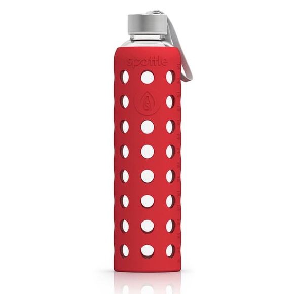 spottle Glasflasche Silikonhülle Trinkflasche rot