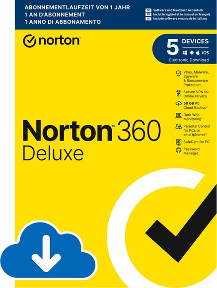 Norton Security 360 Deluxe with 50Gb 5 Device - PC/Mac/Android/iOS ESD Digital (Esd)