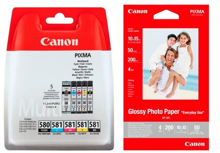 Canon Tintenpatronen Pgi-580/581 Multipack + Glossy-Fotopapier Gp-501 Tintenpatrone / Papier Set