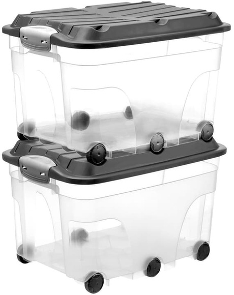 Rotho Roller 6, 57 l mit Deckel und Rollen, 2er-Set Aufbewahrungsbox
