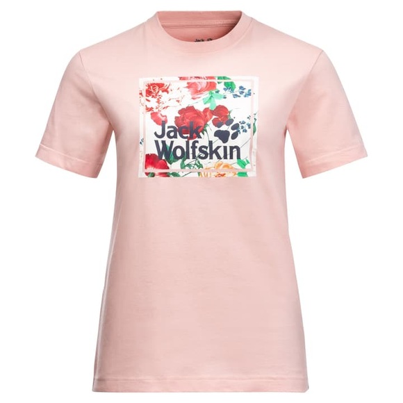 Jack Wolfskin T-Shirt aus Bio-Baumwolle Frauen Flower Logo T-Shirt Women M violett light blush