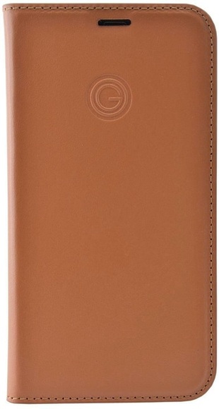 Mike Galeli - iPhone 12 Pro Max Echtleder Book Case Tasche Flip Cover Hand Made (MARCIP12_6.7-M15) - Braun (Cognac)