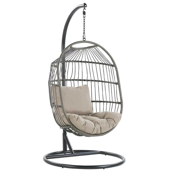 Beliani Hängesessel mit Gestell ø 102 cm Rattan / Flechtseil schwarz ALBA