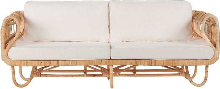 Beliani Gartensofa Rattan natürlich 2-Sitzer Auflagen helles Beige DOLCEDO Loungesofa