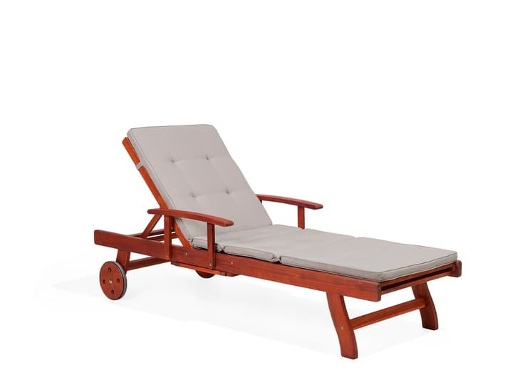 Beliani Gartenliege Holz mit Auflage grau-beige rollbar TOSCANA