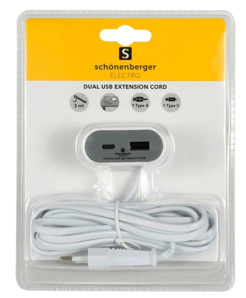 SCHOENENBERGER Dual USB - Verlängerungskabel USB-C+ USB-A (Weiss/Grau)