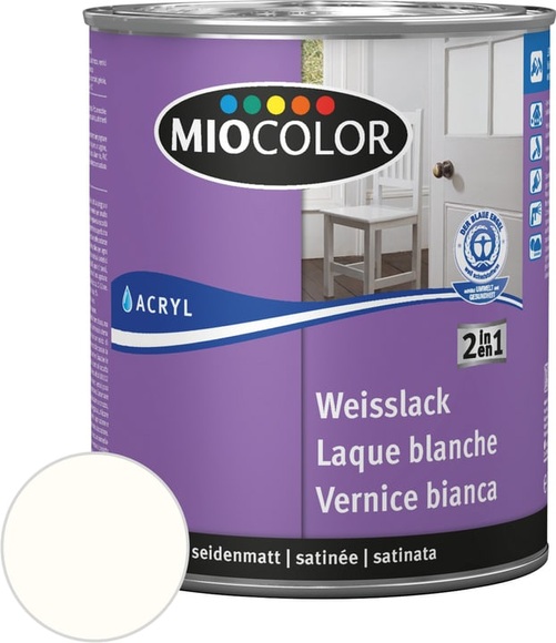 Miocolor Acryl Weisslack seidenmatt reinweiss 750 ml