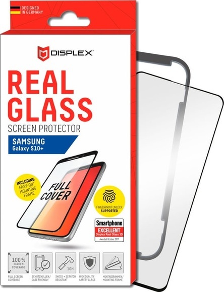 Displex - Samsung Galaxy S10+ Plus Panzer Glas 3D Display-Schutzglas Easy-On® Montagerahmen Case Friendly 0.33 mm - Schwarz