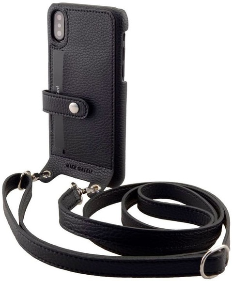 Mike Galeli - iPhone Xs / X Echtleder Hülle Back Case + Umhängegurt (LENNYGIPXS-M01) - Schwarz