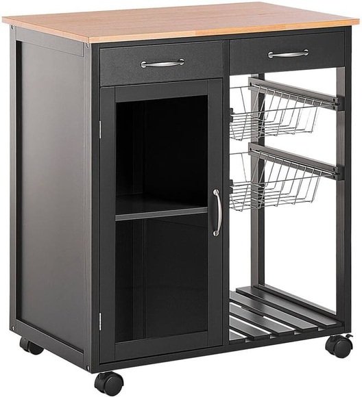 Beliani Servierwagen schwarz / heller Holzfarbton mit 2 Schubladen BOVES