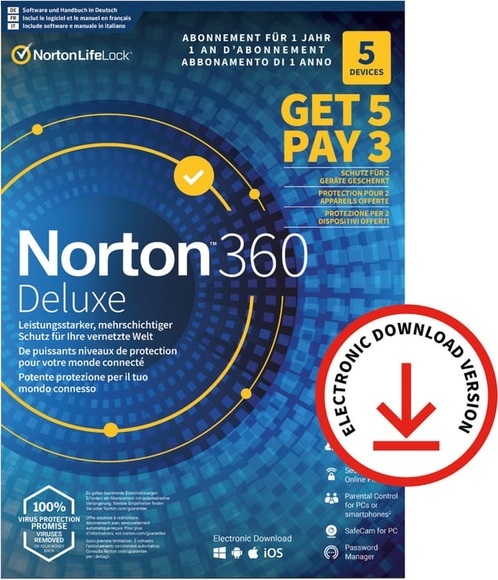 Norton Security 360 Deluxe with 50Gb 5 for 3 Devices - PC/Mac/Android/iOS ESD Digital (Esd)