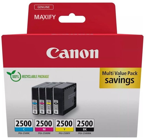 Canon PGI-2500 BK/C/M/Y Multipack - 4er-Pack - Schwarz, Gelb, Cyan, Magenta - original - Tintenbehälter - für MAXIFY iB4050, iB4150, MB5150, MB5155, MB5350, MB5450