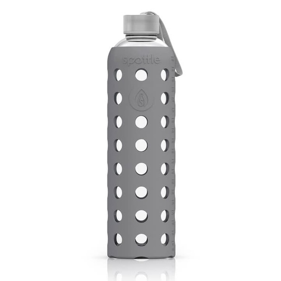 spottle Glasflasche Silikonhülle Trinkflasche grau