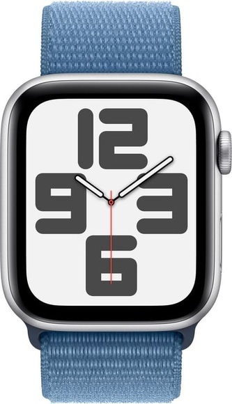 APPLE Watch SE (GPS) 44 mm - Smartwatch (Stufenlos verstellbar, Textil (Carbon Neutral), Silber/Winterblau)